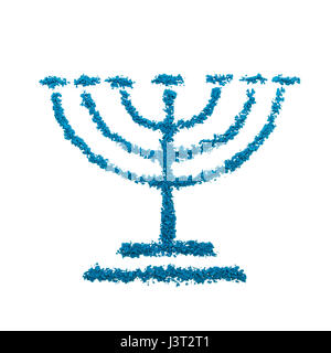 Jewish Hanukkah Menorah simbolo realizzata con polvere di colore, isolato su sfondo bianco Foto Stock