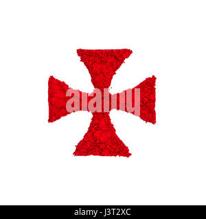 Templar croce fatta con colore rosso in polvere, isolato su uno sfondo bianco Foto Stock