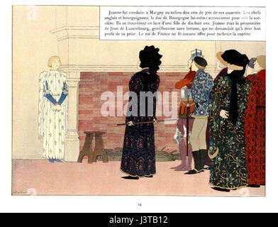 Questo lavoro ritrae Jeanne d'Arc (Giovanna d'Arco), una figura storica iconica, attraverso le opere d'arte di Boutet de Monvel. Presenta la sua vita e i momenti fondamentali del suo viaggio, catturando lo spirito del suo eroismo e martirio. Foto Stock
