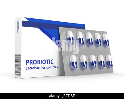 3D render di probiotico pillole isolate su sfondo bianco Foto Stock