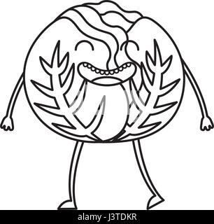 Cavolo ortaggio fresco kawaii carattere Illustrazione Vettoriale