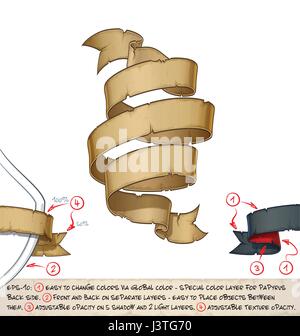 Illustrazione Vettoriale di età il papiro o pergamena nastri. Stratificati con precisione e marcato per consentire molte variazioni e editing semplice Illustrazione Vettoriale