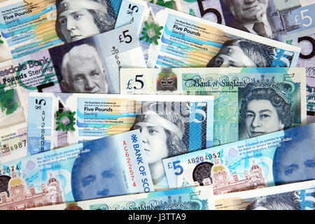 5 sterline in polimero di banconote Foto Stock