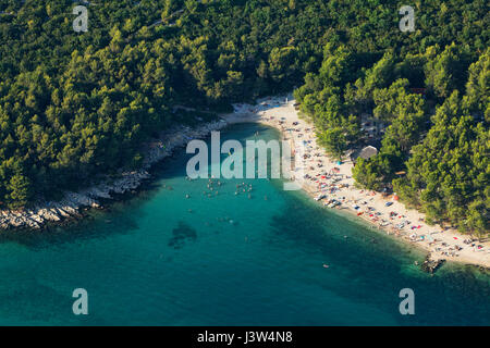 Spiaggia con la pineta vicino a Pakoštane, costa adriatica in Croazia Foto Stock