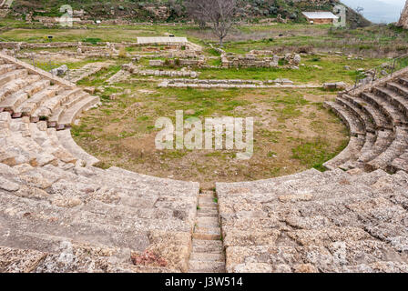 Il teatro della antica città greca di Morgantina in Sicilia Foto Stock