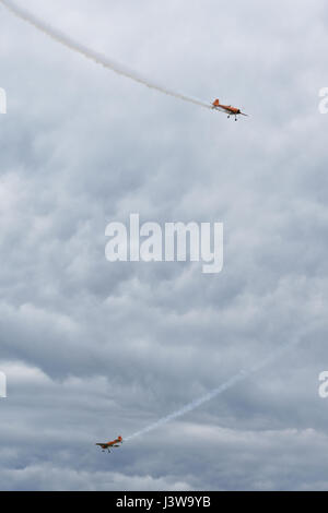 Due Tiger Yak 55 velivolo acrobatico eseguire durante la Carolina del Sud la Guardia Nazionale in aria e a terra Expo a McEntire comune di Guardia Nazionale Base, S.C., 5 maggio 2017. Questa fiera è un bracci combinato con dimostrazione delle capacità della Carolina del Sud la Guardia Nazionale aviatori e soldati mentre un ringraziamento per il sostegno dei colleghi Carolinians del Sud e la comunità circostante. (U.S. Air National Guard foto di Senior Master Sgt. Edward Snyder) Foto Stock