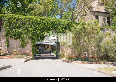 Fremantle,WA,Australia-November 13,2016:Ingresso al Fremantle Arts Centre con le persone e con le viti sulla parete edilizia a Fremantle, Australia occidentale Foto Stock