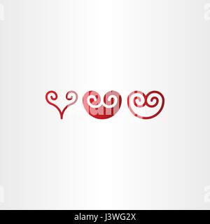 Rosso cuore a spirale il set di icone di disegno vettoriale Illustrazione Vettoriale