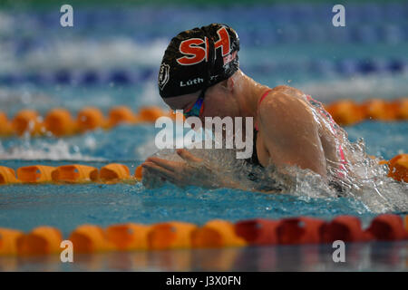 Bergen, Norvegia. 07 Maggio, 2017. Hrafnhildur Lúthersdottir di Islanda ha vinto il womens 50m a rana knockout finale dopo un terzo di un round finale nuotare di 31.68 Credito: Kjell Eirik Irgens Henanger/Alamy Live News Foto Stock