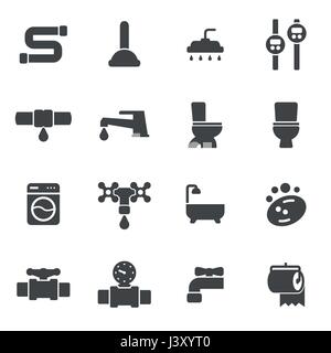 Vettore plumbing nero set di icone su sfondo bianco Illustrazione Vettoriale