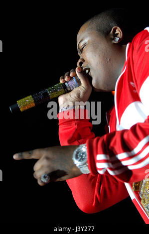 Sean Kingston in esecuzione al Amphitheatre di Gibson in città universale, CA. Foto Stock