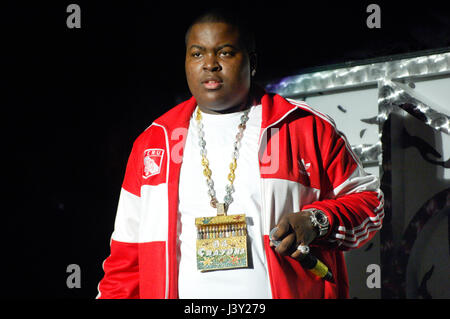 Sean Kingston in esecuzione al Amphitheatre di Gibson in città universale, CA. Foto Stock