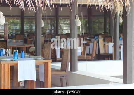 Ristorante sulla spiaggia, Maldive Foto Stock