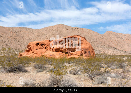 Pietra arenaria rossa formazioni in il Parco della Valle di Fire State, Nevada, Stati Uniti d'America. Foto Stock