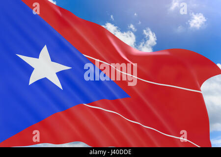 3D rendering di Puerto Rico bandiera sventola sul cielo azzurro sfondo, che significa porto ricco in spagnolo, Puerto Rico è un territorio degli Stati Uniti. Esso beca Foto Stock