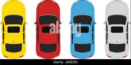 Parcheggio set colori vetture sopra vista Illustrazione Vettoriale