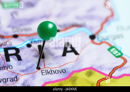 Elkhovo imperniata su una mappa della Bulgaria Foto Stock