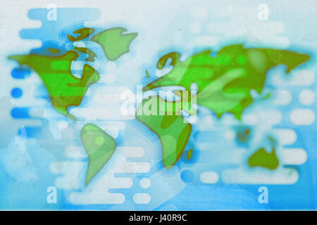 Mappa mondo testurizzato fumetto illustrazione piatta Foto Stock