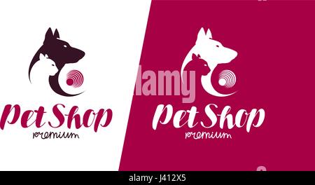 Pet Shop o clinica veterinaria logo. Animali, cane, gatto etichetta. Illustrazione Vettoriale Illustrazione Vettoriale