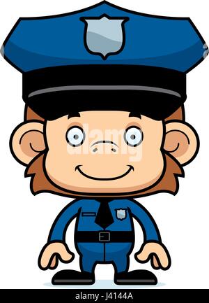 Un cartoon funzionario di polizia monkey sorridente. Illustrazione Vettoriale