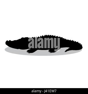 Alligatore rettile predatore nero animale silhouette Illustrazione Vettoriale