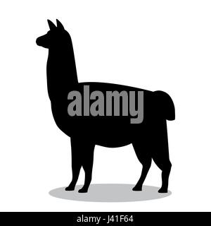 Lama mammifero nero animale silhouette Illustrazione Vettoriale