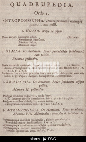 Systema Naturae di Carl Linnaeus, pubblicato nel 1748, è un testo fondamentale in biologia che classificava e descriveva il mondo naturale, ponendo le basi per la tassonomia moderna e le convenzioni di denominazione nelle scienze. Foto Stock
