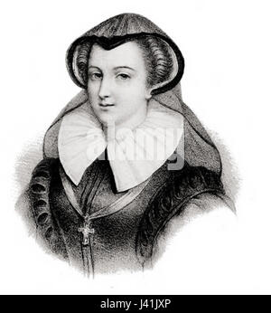 Maria Stuart, nota come Maria, regina di Scozia (1542–1587), regnò sulla Scozia dal 1542 fino alla sua abdicazione nel 1567. Nata a Linlithgow Palace, era la figlia del re Giacomo V e di Maria di Guisa. Il suo tumultuoso regno includeva intrighi politici, imprigionamento ed eventuale esecuzione in Inghilterra. Foto Stock