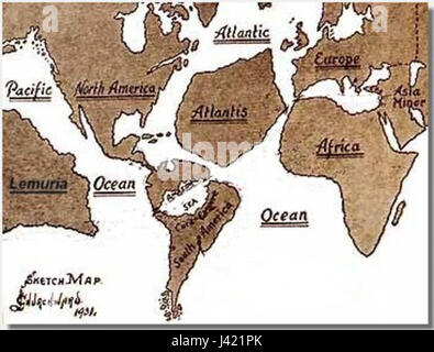 Una mappa raffigurante l'ipotetico continente perduto della Lemuria, un concetto della geologia e della mitologia del XIX secolo, spesso legato alle teorie delle civiltà antiche. Foto Stock