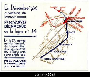 Ligne 14 Porte de Vanves Bienvenue 1936 Foto Stock