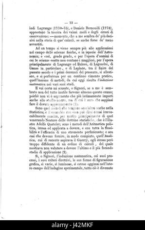 "La statistica e i suoi metodi" è una pubblicazione del 1877 di Angelo Messedaglia, che presenta un'introduzione ai metodi statistici e alle loro applicazioni scientifiche, tenuta come lezione presso l'Università di Roma. Foto Stock
