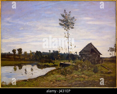 Lille PdBA Harpignies Paysage Ã la Mare si riferisce a un dipinto di paesaggio dell'artista francese Henri Harpignies. L'opera d'arte cattura la bellezza tranquilla della natura, in particolare uno stagno a Lille, che mostra lo stile impressionistico dell'artista. Foto Stock