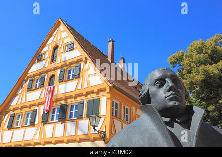 Memoriale di Martin Lutero e Frameworkhouses, Weissenburg in Bayern, una città in Media Franconia, Baviera, Germania Foto Stock