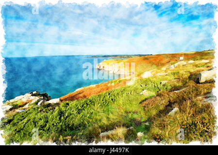 Corso di acquarello di testa Rinsey vicino Porthleven sulla costa della Cornovaglia Foto Stock