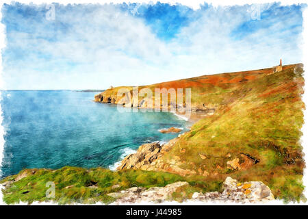 Corso di acquarello di testa Rinsey vicino Porthleven sulla costa della Cornovaglia Foto Stock