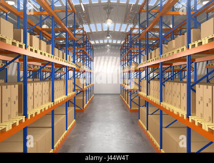 Magazzino moderno interno. Il rendering 3D'immagine. Foto Stock