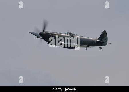 Spitfire TE311 battenti a Shuttleworth con un primer nero sottostrato nel mezzo di un nuovo schema di colori Foto Stock