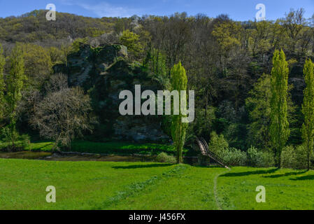 Il incolto e scarsamente visibili le rovine del XI secolo castello Lordau, vicino Belcastel, Occitanie, Francia. Foto Stock
