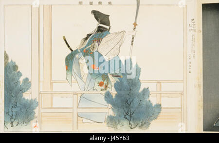 Noh Tomoe si riferisce a un personaggio del tradizionale teatro giapponese Noh, dove viene ritratta come una donna guerriera. Noh è una forma classica di dramma giapponese che combina musica, danza e recitazione per trasmettere storie. Foto Stock