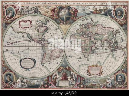 Nova totius orbis terrarum Geographica ac hydrographica tabula (Hendrik Hondius) Foto Stock