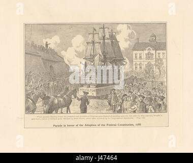 Questa parata storica commemora l'adozione della Costituzione federale degli Stati Uniti nel 1788. Sottolinea il significato dell'evento costituzionale attraverso una processione pubblica, simboleggiando l'unità e il patriottismo nella prima storia americana. Foto Stock