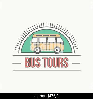 Viaggio in autobus e tour trvel logo badge Illustrazione Vettoriale