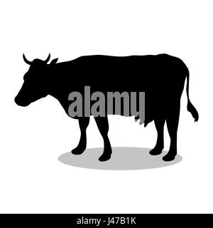 Allevamento bovini mammifero nero animale silhouette Illustrazione Vettoriale