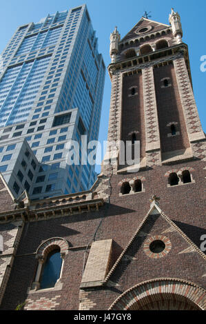 St Michael's Uniting Chiesa a Melbourne, Australia, originariamente Collins Street Chiesa indipendente. Completato il 1867 in lombarda stile architettonico Foto Stock