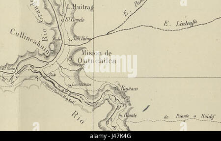 Mision de Quinchilca en el mapa de la Expedicion de Francisco Vidal Gormaz Foto Stock