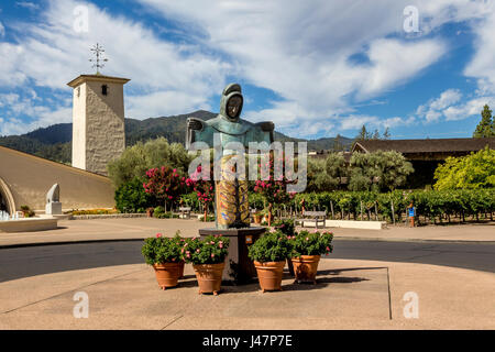 Statua, artistico, arte, artwork, ingresso, Robert Mondavi Winery, Oakville, la Valle di Napa NAPA County, California Foto Stock