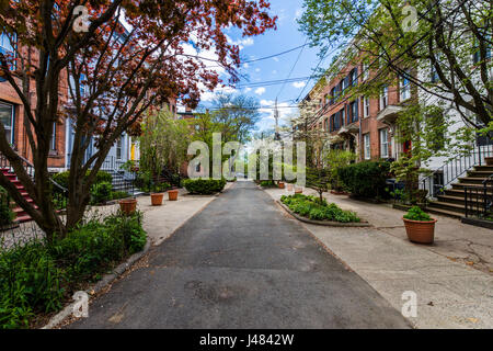 Il quartiere storico di Corte Street in Wooster Square a New Haven, Connecticut Foto Stock