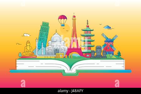 Giro del mondo- linea del vettore illustrazione di viaggio Illustrazione Vettoriale