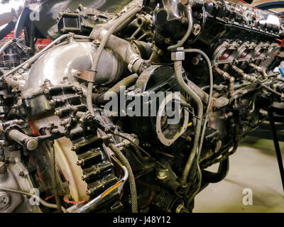 Primo piano di un motore a pistoni per aerei Rolls Royce Merlin Foto Stock