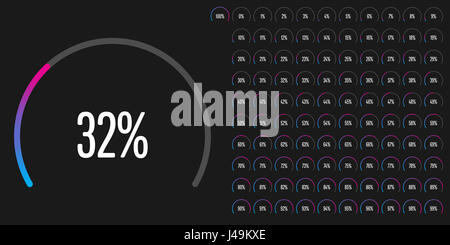Set di settore circolare percentuale diagrammi da 0 a 100 pronto per l'uso per il web design, l'interfaccia utente (UI) o una infografica Foto Stock
